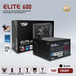 Nguồn máy tính VSP Elite Active PFC V600P - Đen | 600W, ATX Nguồn máy tính VSP Elite Active PFC V600P - Đen | 600W, ATX